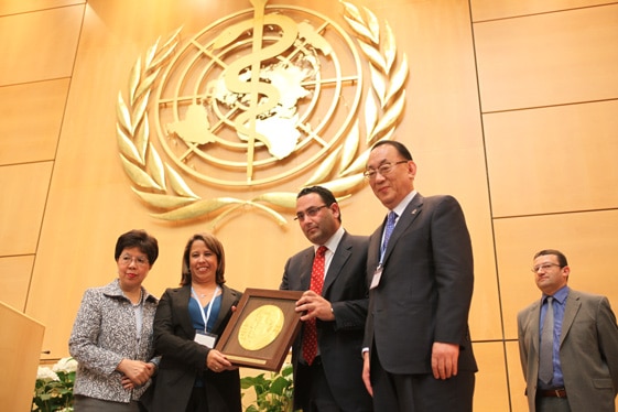 WHO General Assembly 64th Session presents the Dr LEE Jong-wook Memorial Prize for Public Health to Dr. Yamileth Angulo, Director of ICP.